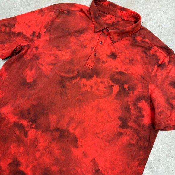 Lululemon Polo Shirt Stretch Short Sleeve Red Pattern Large - Picture 3 of 6
